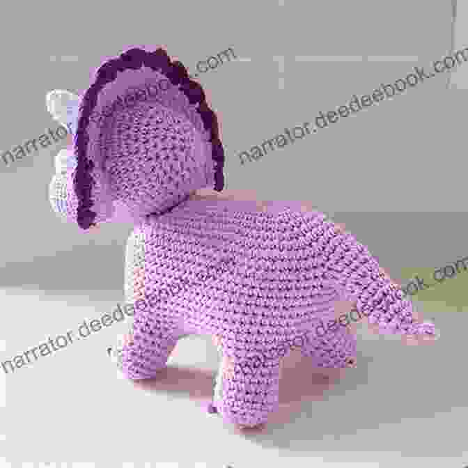 Crocheted Triceratops Amigurumi With A Wide Frill And Colorful Horns Amigurumi Dinosaur Tutorials: Crochet Cute Dinosaurs Patterns For Beginners: Crochet Dinosaurs Tutorials