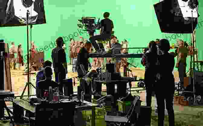Director Standing Behind A Camera, Overseeing A Film Set With Cast And Crew. The Director S Vision: Play Direction From Analysis To Production