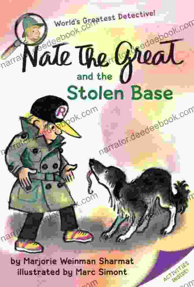 Nate The Great And The Stolen Base Book Cover Featuring Nate, Annie, And Sludge Looking At Stolen Baseball Cards Nate The Great And The Stolen Base